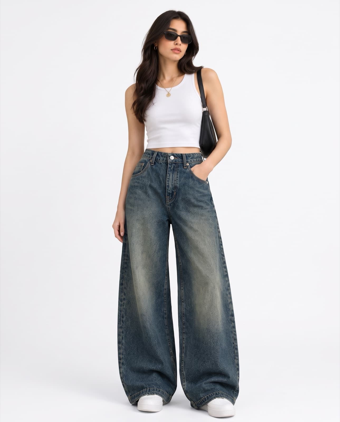 GUESS Women's Vintage-Wash Wide-Leg Jeans.